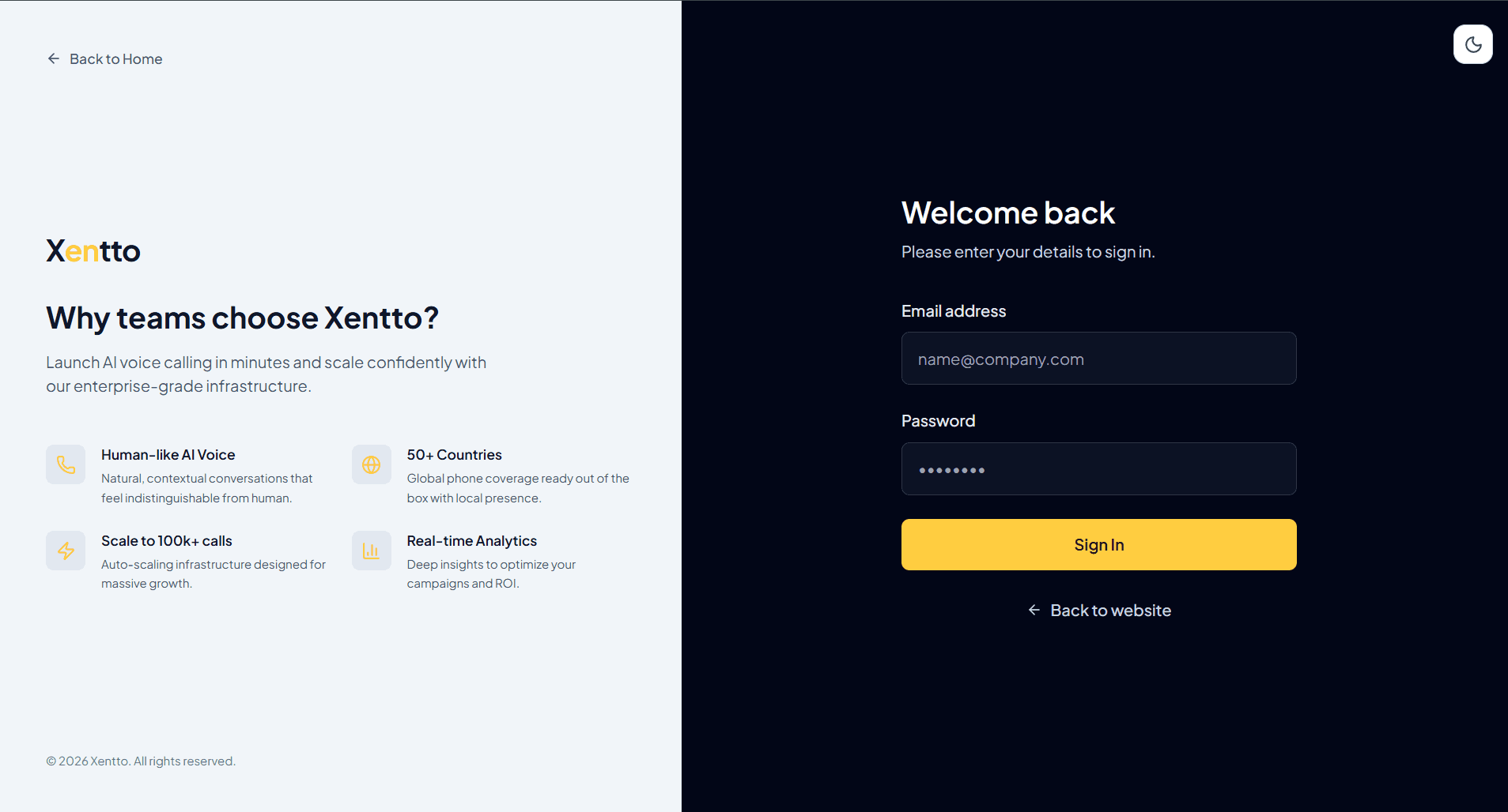 Xentto sign in